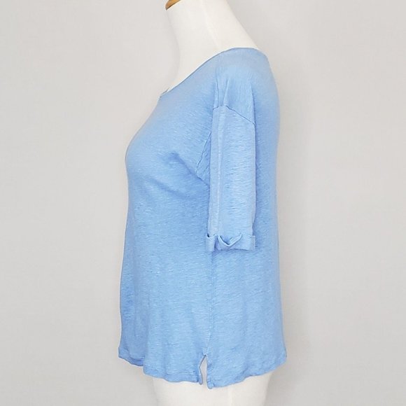 LOFT Linen Short Sleeve Top Blue XS - Picture 5 of 6